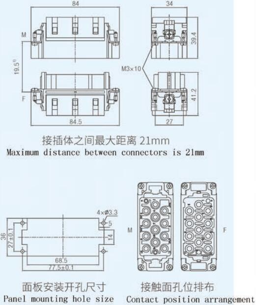 Specifications of HDC-HK12-2-MC Rectangular Connectors