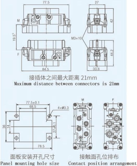 Specifications of HDC-HK4-2-M Rectangular Connectors